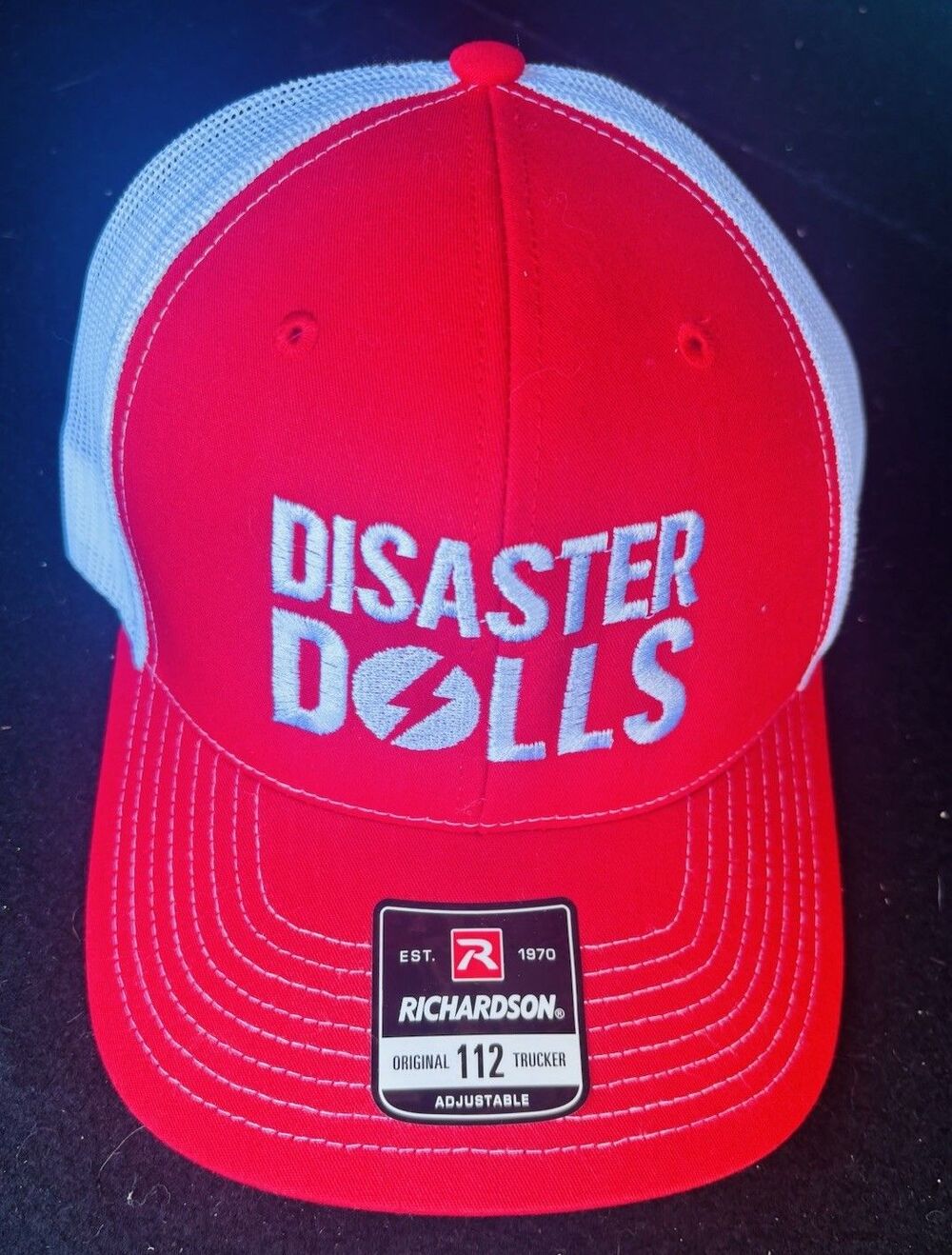 Richardson 112 Trucker Hat Disaster Dolls Red White Snapback Adjustable Mesh Cap